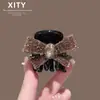 Grampo de garra de laço completo de diamante cor champanhe de alta qualidade para mulheres, grampo de cabelo de strass, para cabelo meio preso na parte de trás da cabeça, acessório de cabelo tipo grampo de tubarão