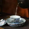 Tigela Única com Tampa, Tampa de Copo Prensada à Mão, Porta-Panela, Conjunto Pequeno de Chá Jingdezhen, Conjunto Pessoal de Chá Kung Fu para Casa