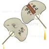 Abanico de Forma Especial, Abanico Redondo Asimétrico, Abanico Redondo Pequeño de Hueso de Bambú, Abanico para Performance de Baile Cheongsam, Regalo para Otros, Venta Directa de Fábrica