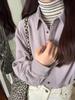 Camisa Retro Nostálgica de Color Contrastante para Mujer Primavera y Otoño Tela de Exportación Hombro Derecho Versión Pequeña Top Camisa de Pana