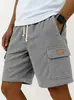 2026 Nuevos Pantalones Cortos de Pana Rayados Transfronterizos Versátiles de Talla Grande para Hombre con Cordón, Doble Bolsillo Lateral y Etiqueta de Cuero