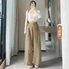 Pantalones de trabajo de pierna ancha de algodón Tencel para mujer, nuevo estilo de otoño, de cintura alta, adelgazantes, corte curvo, ajuste holgado, diseño de retazos, pantalones de pierna recta