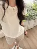 Hilo de WashiRopa sencilla y casual~ Fresca y transpirable, cuello redondo, camiseta de manga corta para mujer con costura central en la espalda, 26 camisetas casuales versátiles de verano