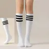 Meias de Natal Listradas de Cano Médio a Alto para Mulheres com Três Listras, Meias Listradas, Meias de Performance para Dança Europeias e Americanas, Meias para Panturrilha Jk