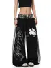 Pantalones unisex retro americanos con cordón, bordado de caballo, color liso, marca de moda, corte holgado, nuevos pantalones casual versátiles