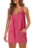Vestido de Verano Europeo y Americano Transfronterizo Amazon 2025 de Color Sólido sin Mangas con Tirantes Espagueti, Vestido Camisero Deportivo Corto con Bolsillos