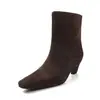 Botines cortos de cuero/ante de vaca para mujer, nuevos de otoño e invierno, de cuero genuino, puntera cuadrada, slip-on, tacón medio, botines cortos de moda