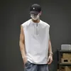 Colete waffle respirável e refrescante com meio zíper para homens, camiseta sem mangas, colete soltinho para o verão de 2025