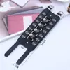 Popular Europeu e Americano Mais Vendido Largo Couro Estilo Punk Pulseira de Couro de Vaca Cabeça de Caveira de Liga Metálica Criativa Pulseira Versátil para Homens e Mulheres