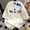 Camiseta Estampada Divertida de Filhote de Cachorro Desenho Animado Manga Curta para Mulheres 2025 Verão Novo Estilo Costura em Linha Roupas de Trabalho Vintage Top