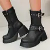 Aliexpress Comércio Exterior 2025 Outono e Inverno Novas Botas Femininas de Salto Alto com Solado Grosso Tamanho Grande 40-45 Fivela de Cinto Versátil Decote Baixo