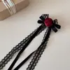 Estilo Oscuro Flor de Rosa Roja Pasador de Pelo Nuevo Encaje Largo Borla Cinta Adorno para el Cabello Pasador Lolita Pasador Nuevo