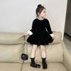 Roupa Infantil Gola de Pérola Forrada de Lã Vestidinho Preto 2025 Primavera Novo Estilo Vestido de Veludo Menina Bebê Durável