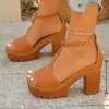 Sandalias de verano nuevas de tacón alto de poliuretano de talla grande para mujer, transfronterizas europeas y americanas, sandalias peep-toe europeas y americanas, venta al por mayor de tallas grandes