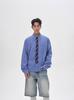 Camisa de Manga Larga a Cuadros Azules Estilo Retro Americano Estilo Old Money Puntada de Corbata Camisa Casual Holgada para Hombres y Mujeres Tendencia