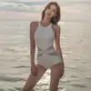 Bikini conservador de una pieza, traje de baño ajustado y sexy, sin espalda, con fruncido en el pecho, para mujer, 2023