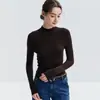 Suéter de Lana Fina Yangzi de una Pieza Listo para Usar 100% Lana Pura para Mujer Color Sólido Cuello Semi Alto Manga Larga Jersey Ajustado Camisa Base