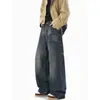Jeans Masculino Tendência Corte Reto Solto Novo Americano High Street Caimento Lavado Casual Perna Larga Calça Longa Roupa Masculina