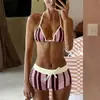 Nuevo conjunto de bikini de dos piezas más vendido en Europa y América 2026 con shorts a rayas, bañador de aguas termales de comercio exterior transfronterizo