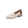 Mocassins de couro legítimo em estilo britânico com combinação de cores chocolate 2022 primavera salto médio grosso bico quadrado sapatos de couro bico profundo camada única para mulheres