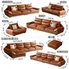 Sofá de cuero encerado estilo retro, diseño minimalista italiano, lujo ligero, combinación de esquinero con chaise longue, nuevo modelo 2026, adecuado para salas de estar pequeñas