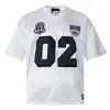 Camiseta Jersey Preta de Manga Curta com Decote V Estilo Americano com Grande Patch de Número 02 Bordado no Peito, Camiseta Solta Estilo Streetwear para Homens