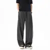 Calça Casual Listrada Respirável Solta Estilo Old Money Americano para Homens, Verão Preguiçoso Caimento Listrado Cordão Perna Larga Longa