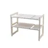 Suporte retrátil de aço inoxidável e plástico de camada dupla para panelas sob a pia da cozinha, prateleira de armazenamento para produtos de limpeza