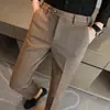 Pantalones de lana gruesa con patrón de espiga, transmisión en vivo, pantalones ajustados de negocios para hombre de otoño e invierno, pantalones occidentales pequeños cepillados