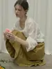 Blusa Branca com Gola de Renda para Mulheres, Moda Outono Design Francês Simples da Moda, Camisa Casual Solta