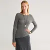 Suéter de una pieza sin costuras con patrón de espiga 100% lana para mujer, top de punto de hombros caídos, nueva camiseta básica de capa interior para mujer de otoño