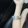 Pulsera de Cristal Blanco Multi-Tesoro Natural Jade Xiuyan Aguamarina Ámbar Amarillo Cuarzo Rosa Pulsera de una Sola Hilo para Mujer Fresca y Dulce