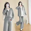 Conjunto de Ropa de Otoño para Maternidad 2025 Nuevo Conjunto de Dos Piezas Reductor de Edad Cremallera Top de Maternidad + Pantalones de Pierna Ancha Conjunto de Dos Piezas para Maternidad
