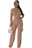 3136 Moda Europea y Americana Transfronteriza de Amazon para Mujer Verano Nuevo Color Sólido Manga Corta Pantalones de Pierna Ancha Traje de Dos Piezas