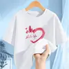 2551 # Popular Nova Camiseta de Algodão Puro para Meninas Verão Manga Curta Média e Grande Infantil Solta Verão Infantil Manga Meia-Manga Tendência