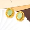 Pendientes Retro Originales Sentido de Alta Gama Ovalados Vidrio de Jade Incrustado Pendientes Sencillos para el Trabajo Pendientes de Moda Elegantes para Mujer