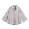Moda Femenina Europea y Americana Nueva de Verano 2026 Ajustada de Lino Rayas Multicolor Manga Larga Camisa Top