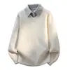 Envío Transfronterizo Disponible para Moda Otoño e Invierno 2025 Suéter con Cuello Pulóver Tejido con Diseño Falso de Dos Piezas