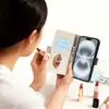 Adecuado para Funda de Teléfono iPhone 17 Pro, Funda de Cuero con Espejo de Maquillaje Apple 16, Funda Protectora tipo Flip con Correa de Patrón de Lichi 15