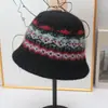 Sombrero de Pescador Jacquard Fair Isle Vintage para Mujer, Sombrero de Pescador Cálido de Felpa para Otoño e Invierno, Sombrero de Pescador Artístico de Ala Corta Estilo Japonés