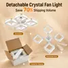 Lámpara de ventilador de cristal cuadrada, silenciosa, viento fuerte para comedor hogar