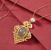 Plata de Ley S925 Original Jade Hetian Jade Blanco Qingyuzhen Personalidad de Alta Gama Hueco Conjunto de Colgante de Jade para Mujer Cadena