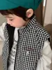 Roupa de Outono para Bebê, Roupa de Outono para Crianças, Roupa Infantil Estilo Coreano 2026, Conjunto de Colete Xadrez e Jeans para Meninos