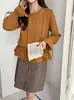 Suéter trançado super estiloso para mulheres, novo estilo outono e inverno 2026, com cintura de cordão e barra flare