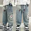 Calças jeans masculinas primavera e outono workwear calças infantis roupas primavera 2024 novo médio e grande primavera roupas infantis moda meninos