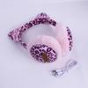 Venta al por mayor de fábrica moda estampado de leopardo orejas de gato invierno felpa cálido diadema auriculares Bluetooth para teléfono móvil regalo