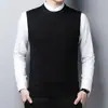 Colete de Lã Outono e Inverno para Homens, Meia-idade e Idosos, Colete de Tricô Cor Sólida Gola Redonda, Suéter sem Mangas para Pai, Moderno