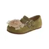Zapatos de Malla con Flores de Gamuza de Moda para Niñas Estilo Vacacional 2026 Primavera/Otoño Nuevos Zapatos de Rendimiento de Suela Suave Planos Versátiles