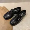 Versión de Piel de Vaca Estudiante de Música~A-Miu Puntera Cuadrada Correa de Hebilla Tacón Grueso Mocasines sin Cordones Zapatos de Cuero Genuino para Mujer