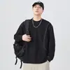 Camiseta casual estilo americano de 220 g con cuello redondo para hombre, con diseño de costuras distintivo, corte holgado, estilo pullover, nuevo modelo de top para primavera/otoño 2026